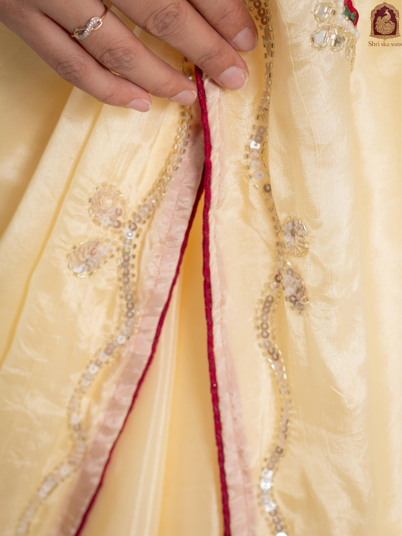 Red Tuscan Beige Bandhani Patola Silk Saree with Zardozi Work