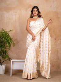 Pure Georgette Zari Saree with Golden Booti Work & Wide Zari Border - Shri SKA Sons