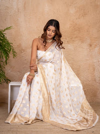 Pure Georgette Zari Saree with Golden Booti Work & Wide Zari Border - Shri SKA Sons