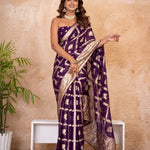 Royal Purple Pure Georgette Zari Check Saree with Golden Zari Border