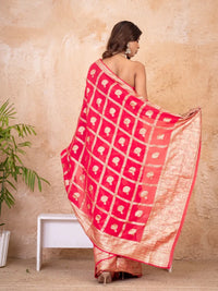 Rani Pink-Red Pure Georgette Zari Check Saree with Golden Zari Border - Shri SKA Sons