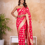 Rani Pink-Red Pure Georgette Zari Check Saree with Golden Zari Border