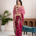 Plum Wine Fancy Hand Die Chiffon Saree with Hand Gota Patti