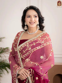 Plum Wine Fancy Hand Die Chiffon Saree with Hand Gota Patti - Shri SKA Sons
