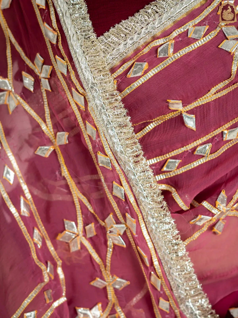 Plum Wine Fancy Hand Die Chiffon Saree with Hand Gota Patti - Shri SKA Sons