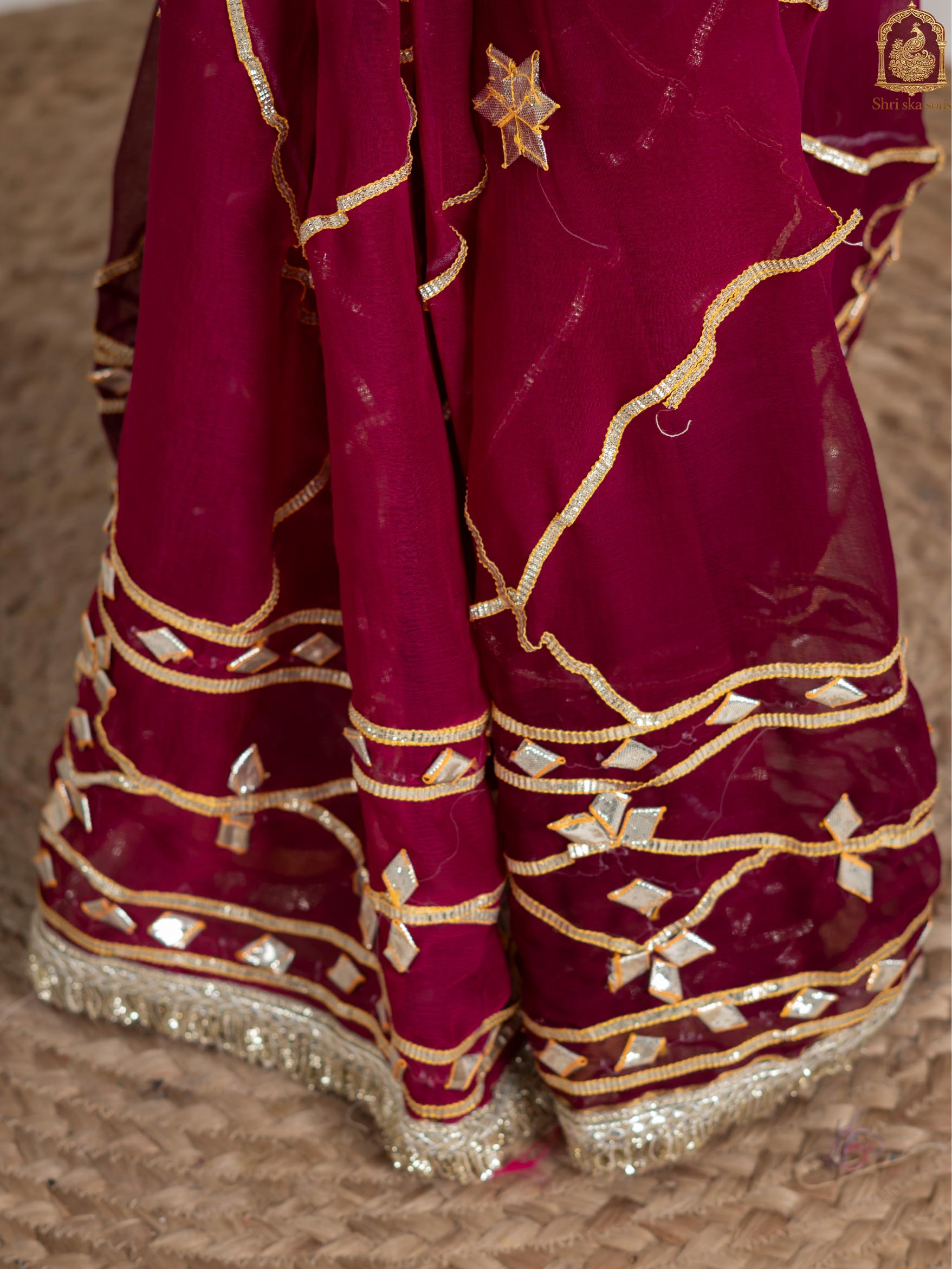 Plum Wine Fancy Hand Die Chiffon Saree with Hand Gota Patti