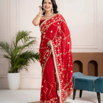 Ruby Red Fancy Hand Die Chiffon Saree with Hand Gota Patti