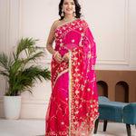 Raspberry Pink Fancy Hand Die Chiffon Saree with Hand Gota Patti
