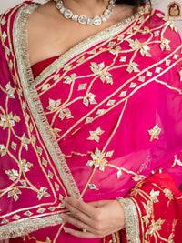 Raspberry Pink Fancy Hand Die Chiffon Saree with Hand Gota Patti - Shri SKA Sons