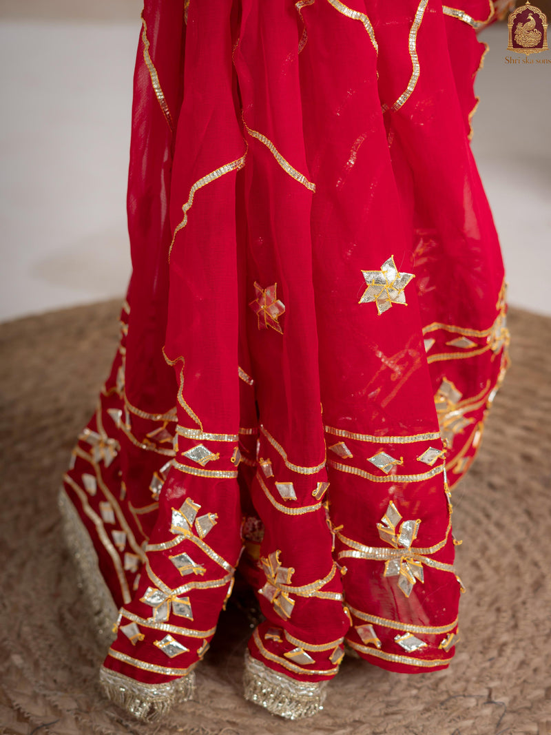 Raspberry Pink Fancy Hand Die Chiffon Saree with Hand Gota Patti