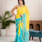 Ocean Lemon Fancy Hand Die Chiffon Saree with Hand Gota Patti