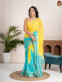 Ocean Lemon Fancy Hand Die Chiffon Saree with Hand Gota Patti - Shri SKA Sons