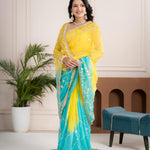 Ocean Lemon Fancy Hand Die Chiffon Saree with Hand Gota Patti