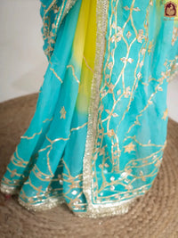 Ocean Lemon Fancy Hand Die Chiffon Saree with Hand Gota Patti - Shri SKA Sons