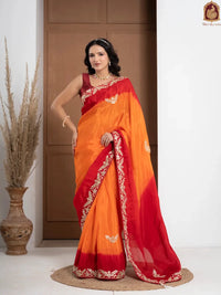 Traditional Rosso Corsa Occasional Sun Die Silk Saree with Zardozi Work - Shri SKA Sons