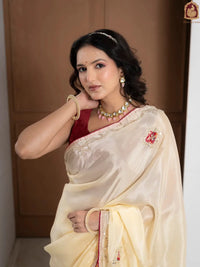Red Tuscan Beige Bandhani Patola Silk Saree with Zardozi Work - Shri SKA Sons