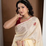 Red Tuscan Beige Bandhani Patola Silk Saree with Zardozi Work