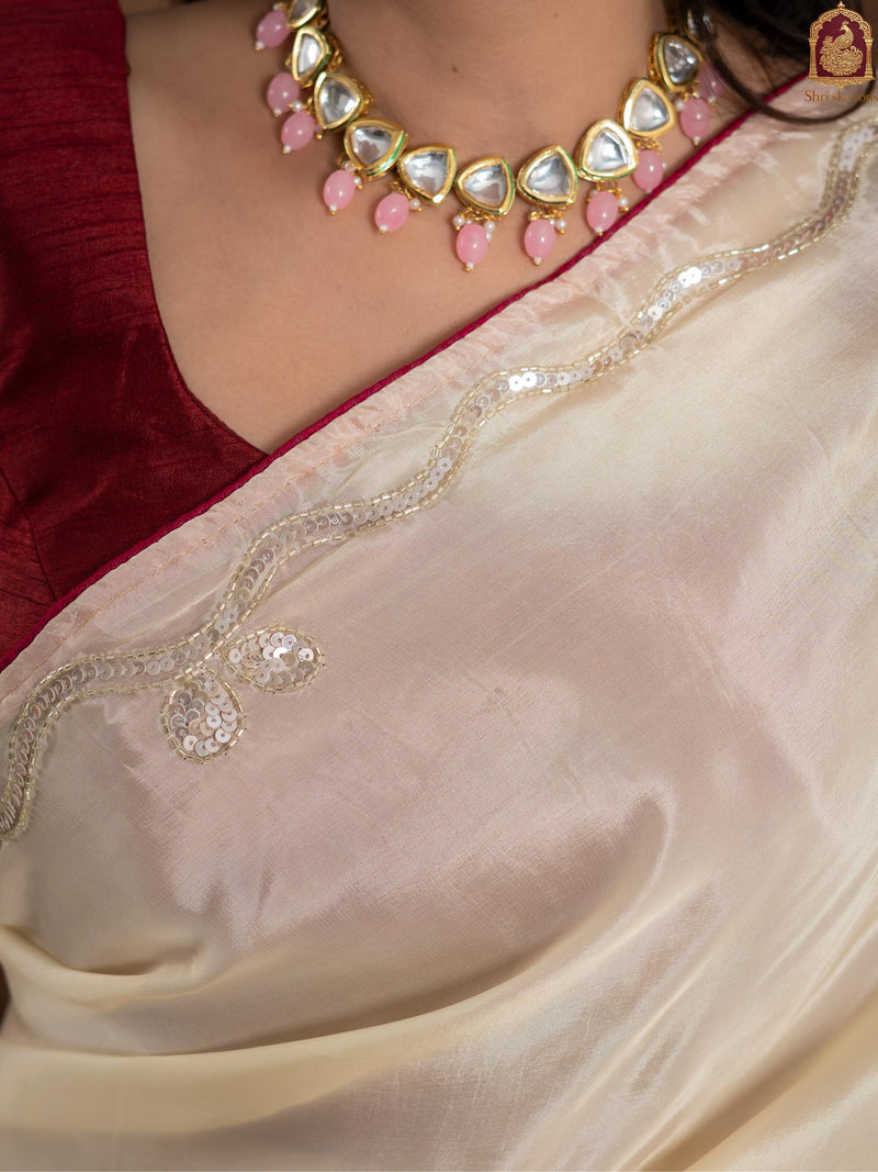 Red Tuscan Beige Bandhani Patola Silk Saree with Zardozi Work