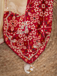 Red Tuscan Beige Bandhani Patola Silk Saree with Zardozi Work - Shri SKA Sons