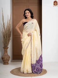 Purple Tuscan Beige Bandhani Patola Silk Saree with Zardozi Work - Shri SKA Sons