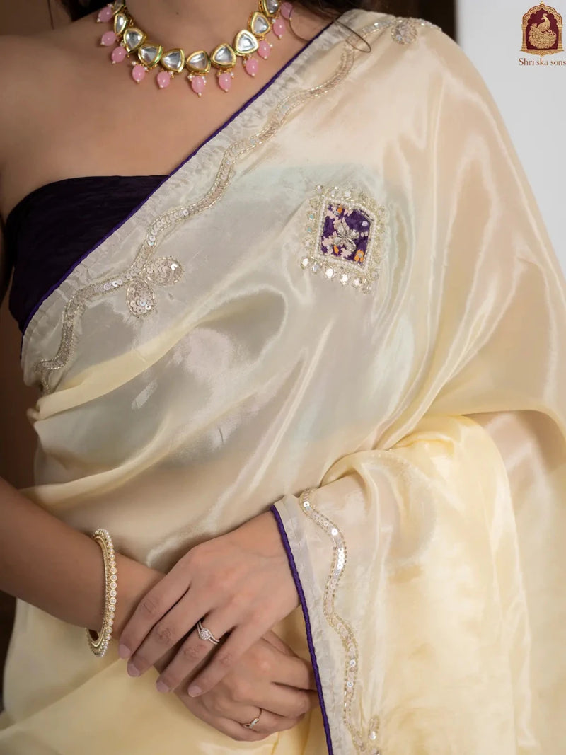 Purple Tuscan Beige Bandhani Patola Silk Saree with Zardozi Work - Shri SKA Sons