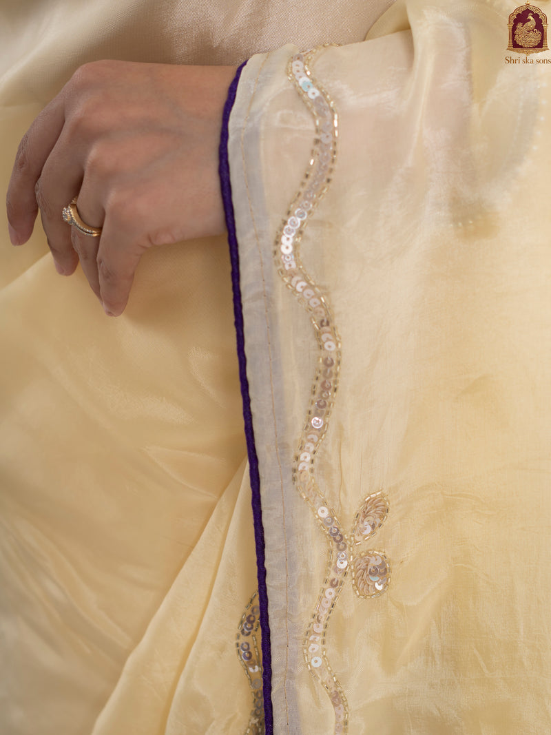 Purple Tuscan Beige Bandhani Patola Silk Saree with Zardozi Work