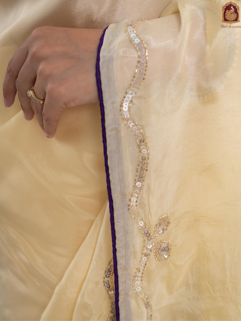Purple Tuscan Beige Bandhani Patola Silk Saree with Zardozi Work