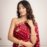 Ruby Red Bandhani Silk Saree with Hand Embellished Border