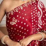 Ruby Red Bandhani Silk Saree with Hand Embellished Border