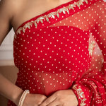 Chiffon Red Bandhani Saree with Gota Patti Border