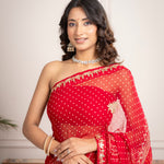 Chiffon Red Bandhani Saree with Gota Patti Border