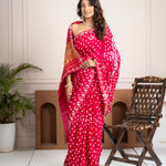 Raspberry Gajji Silk Bandhani Saree with Embroidered Border