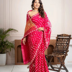Raspberry Gajji Silk Bandhani Saree with Embroidered Border