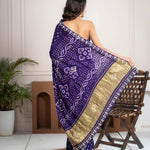 Iris Purple Gajji Silk Bandhani Saree with Zari Border