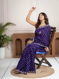 Iris Purple Gajji Silk Bandhani Saree with Zari Border - Shri SKA Sons