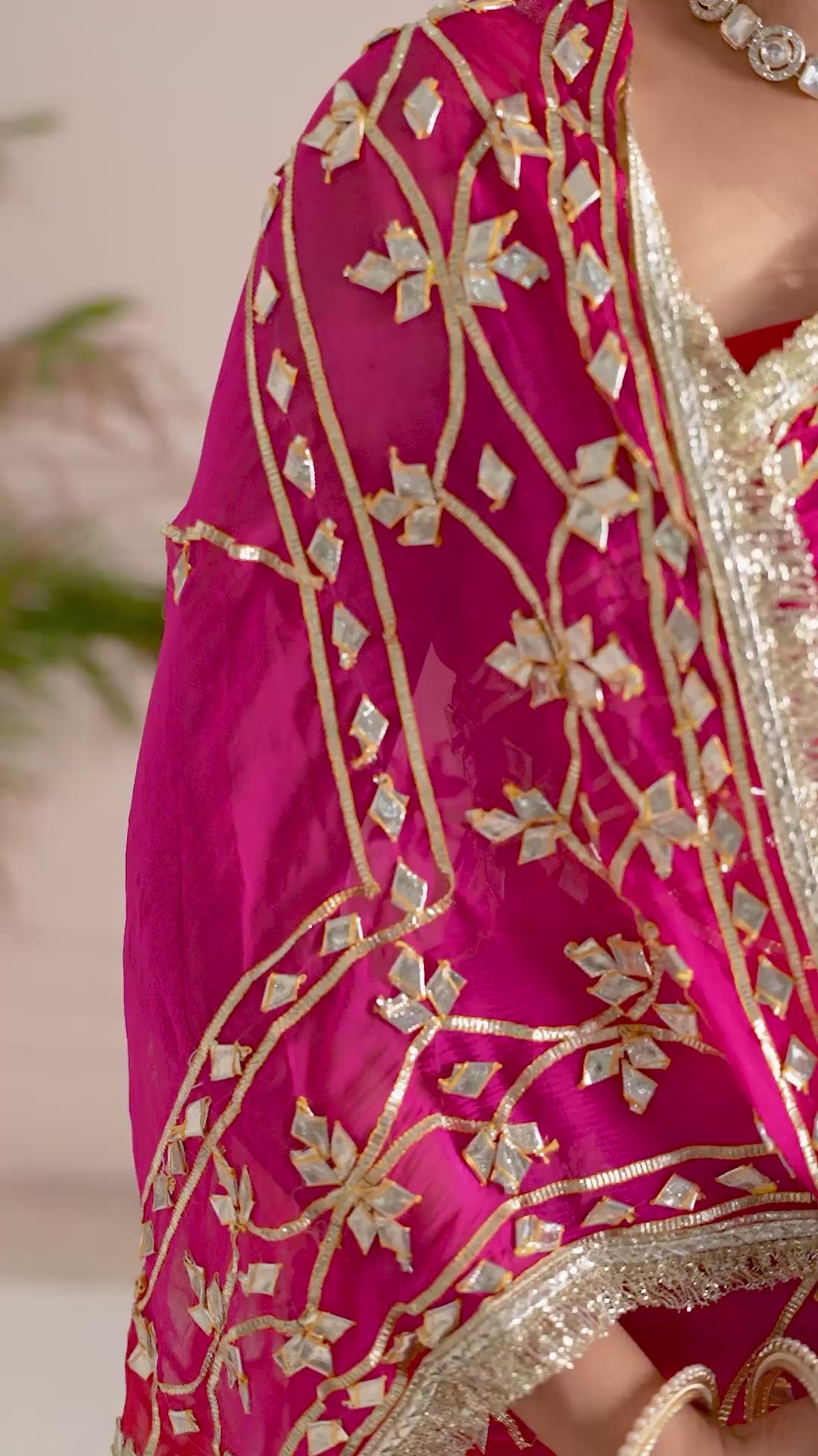 Raspberry Pink Fancy Hand Die Chiffon Saree with Hand Gota Patti
