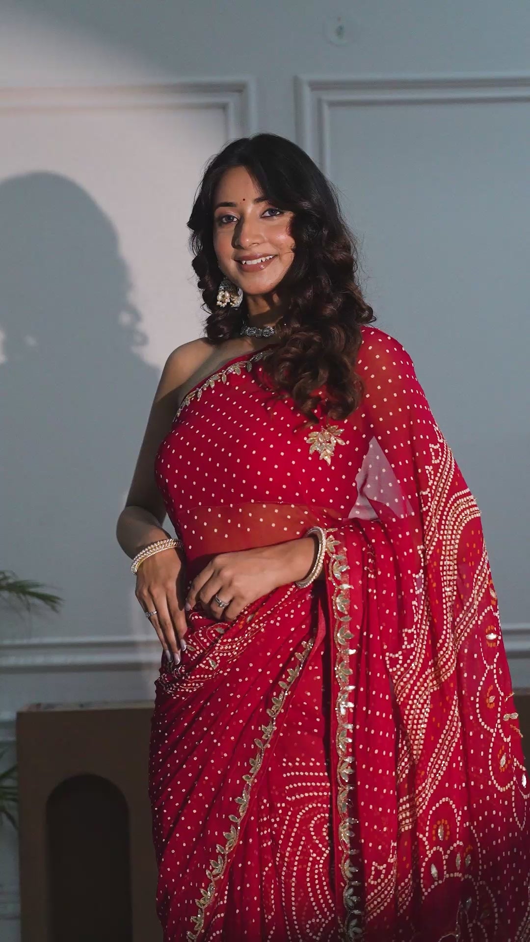 Chiffon Red Bandhani Saree with Gota Patti Border