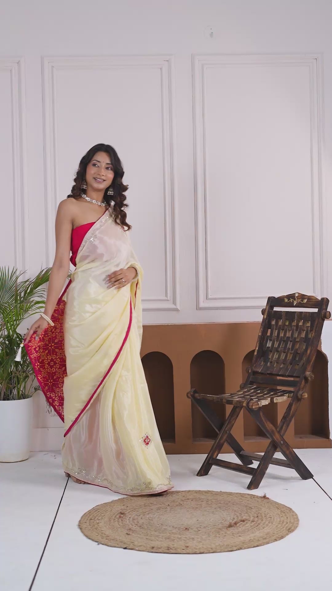 Strawberry Beige Bandhani Patola Silk Saree with Zardozi Work