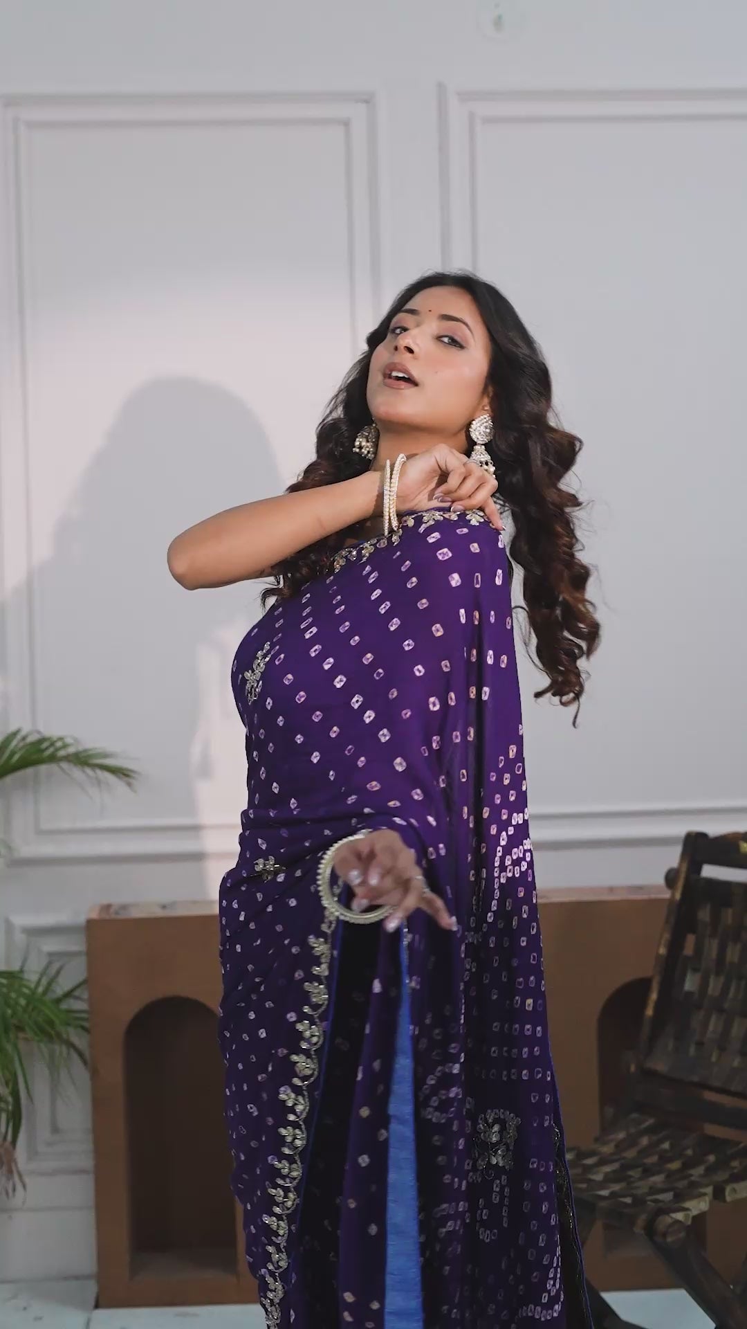 Iris Purple Gajji Silk Bandhani Saree with Zari Border