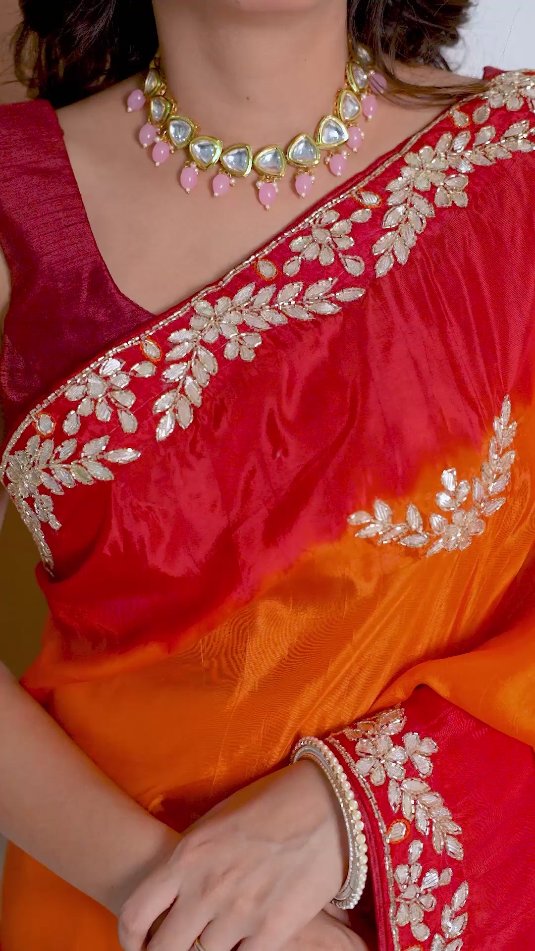 Traditional Rosso Corsa Occasional Sun Die Silk Saree with Zardozi Work